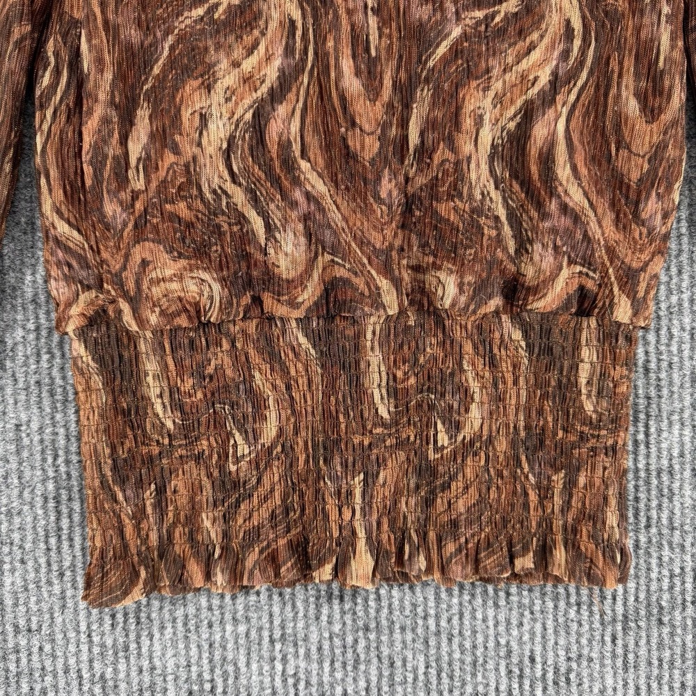Joie Smocked Metallic Sheer Blouse Brown Boho Indie Top Womens Medium - Picture 3 of 11